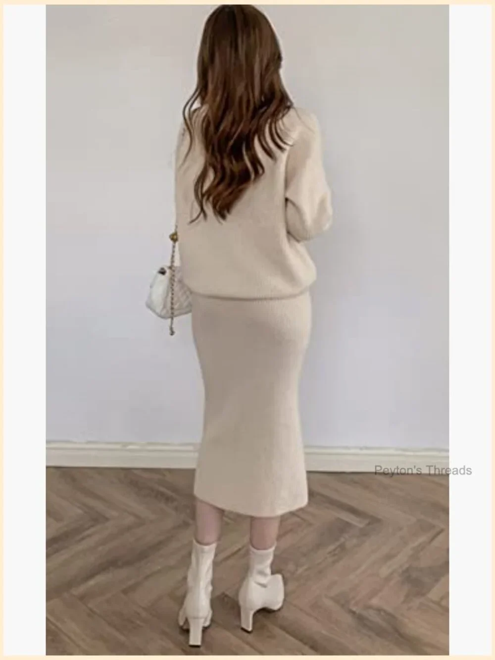 Two Piece Sweater Skirt Set Knit Pullover Top Bodycon Midi Skirt Outfit